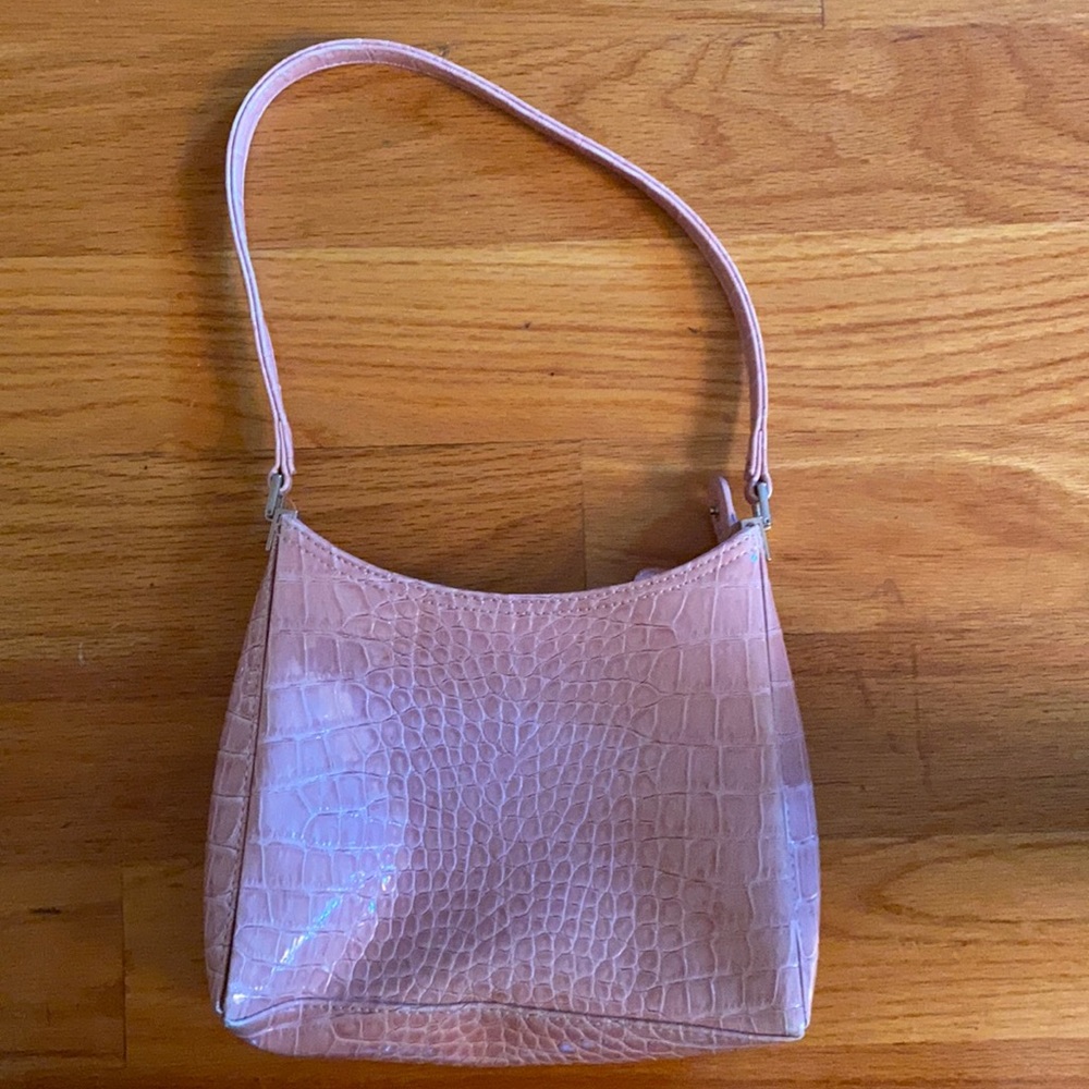 Pink crocodile skin purse
